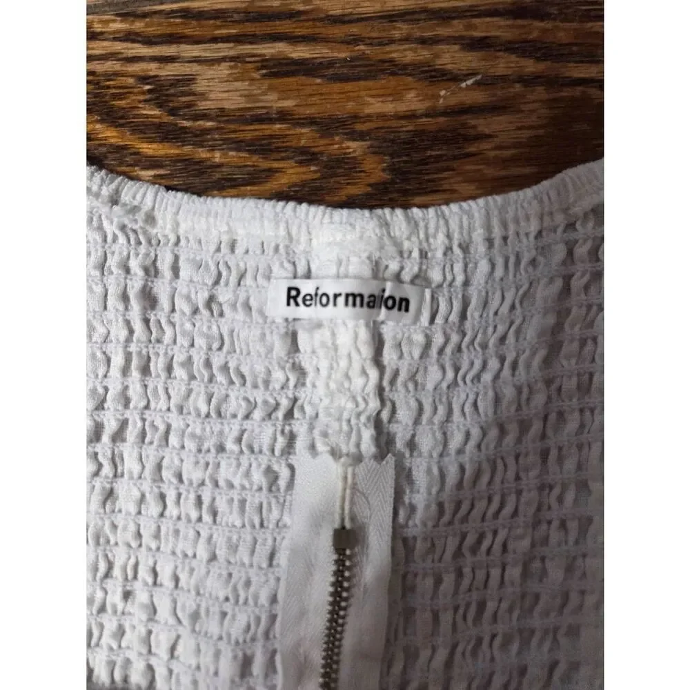 Reformation White Linen Puff Sleeve  Square Neckline Top Sz 4